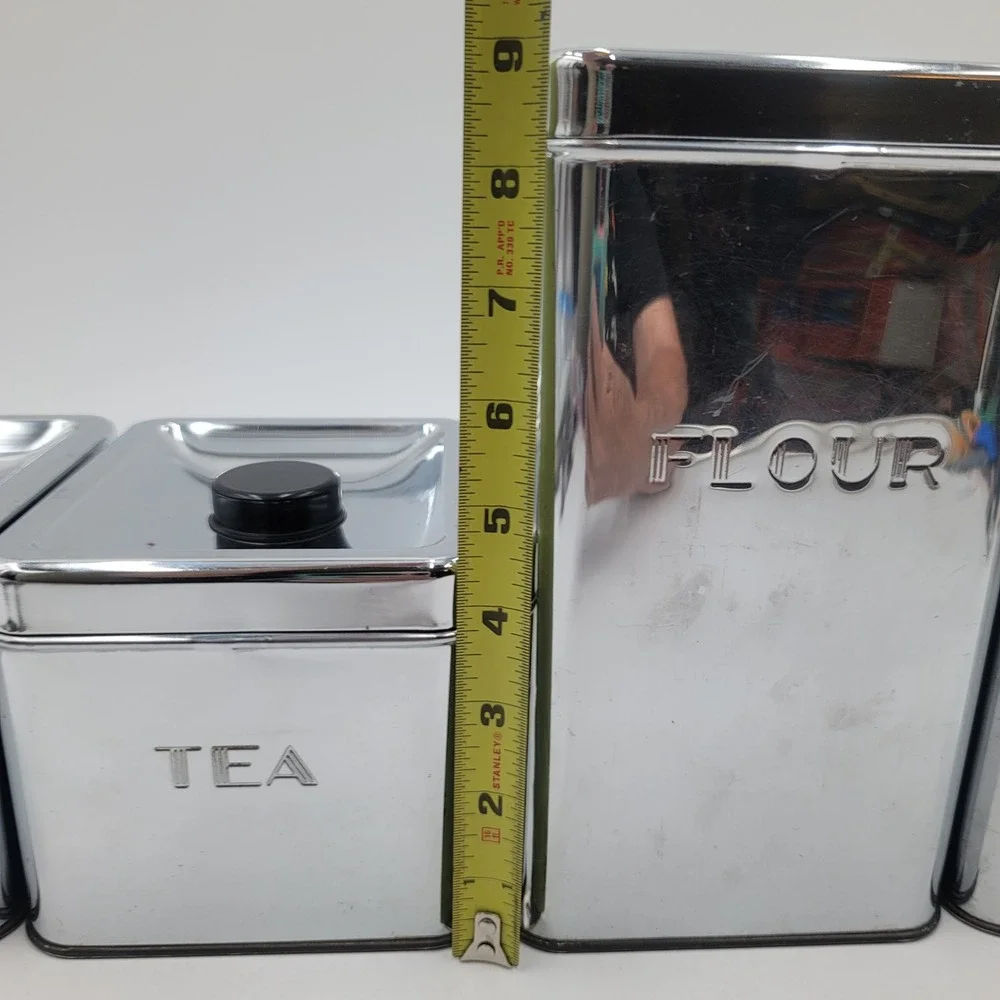 VTG Kreamer Ware Chrome Kitchen Canister Set 4pc Mid Century Retro Metal